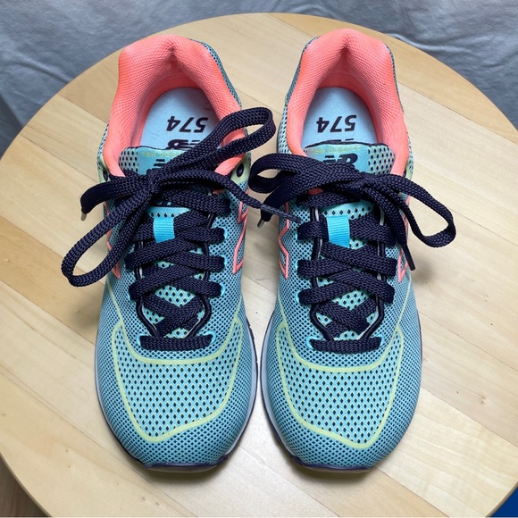 New Balance 574 Woven Teal Women’s Sneakers Shoes 5 35 Mint Green Fabric Neon - Picture 4 of 12